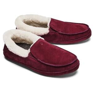 OluKai Womens Ku'Una Slippers US 6 EU 36 Red Lilikoi Leather Shearling NIB